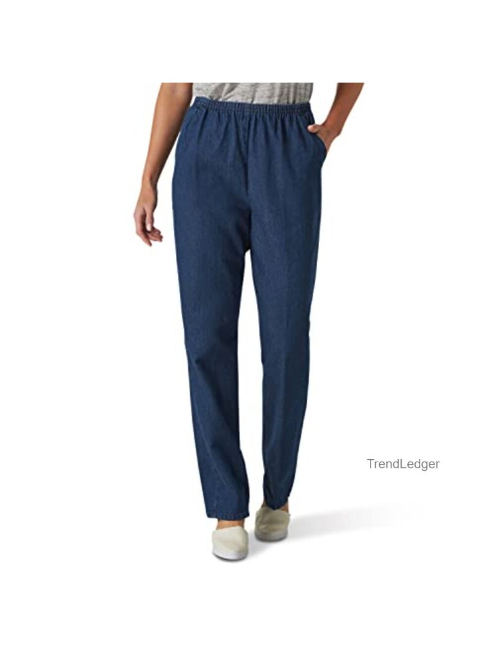 Cotton Pull-On Pants High-Rise Elastic Waist Straight Leg Casual